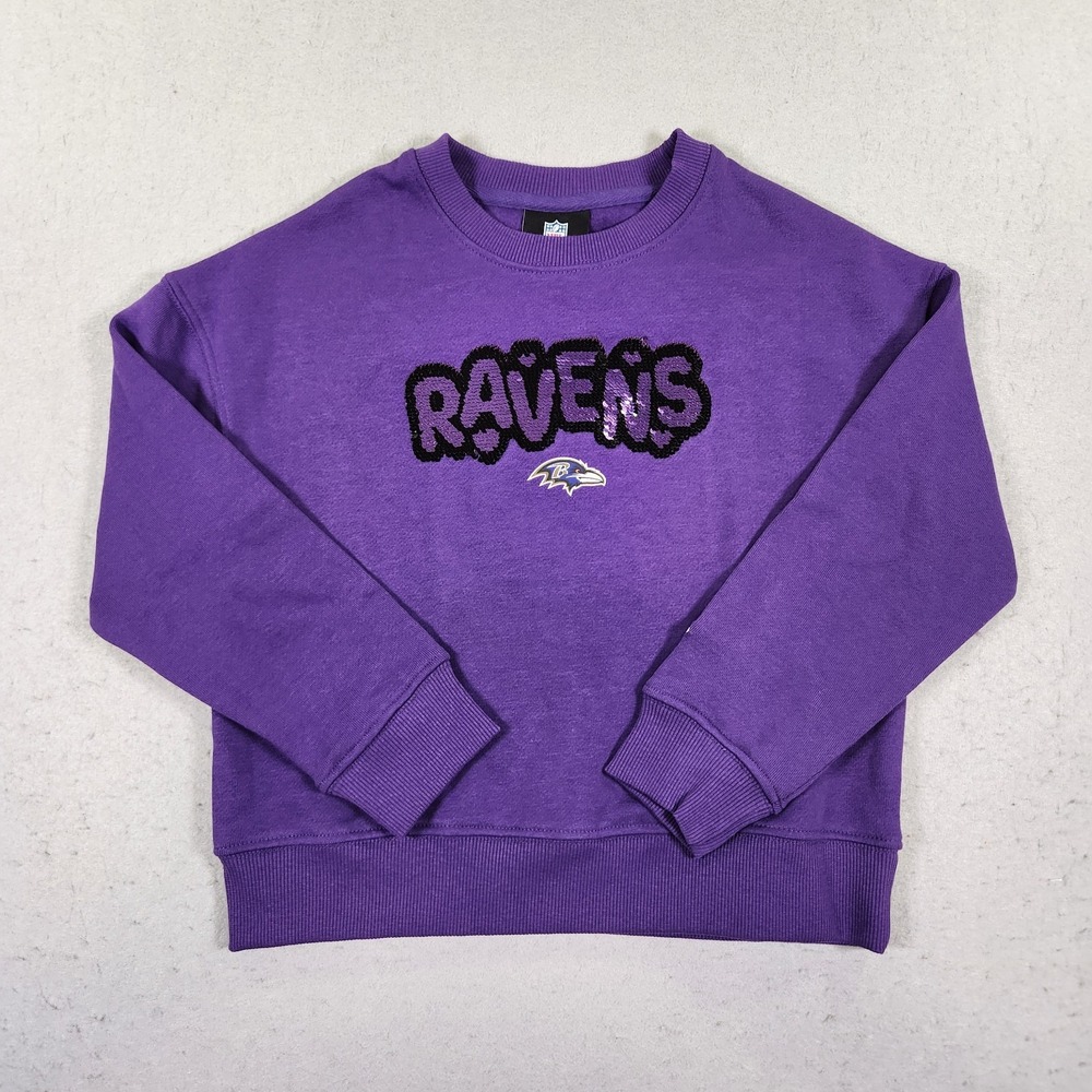 New Era Girls Size 7/8 Baltimore Ravens Purple Sequins Flip Sweatshirt NWT